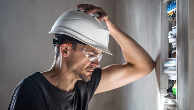 Ingeniero eléctrico reparando una instalación eléctrica en una empresa