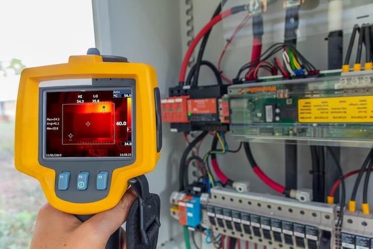 Inspección con cámara térmica en tablero eléctrico para detectar fallas